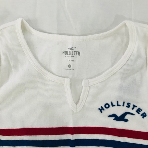 Hollister White Notch Neck Crop Long Sleeved Top - Picture 3 of 3